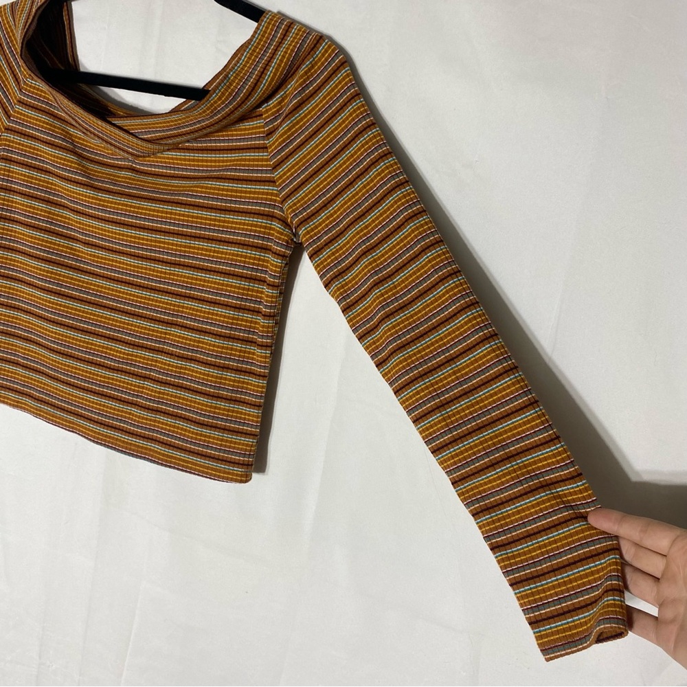 Arizona Jeans Co. Retro Y2K Striped Off Shoulder Long Sleeve Crop Top L - Picture 7 of 14